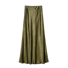 Aiertu fashion outfits Women's Summer Satin Skirt High Waist Elastic Clutch Pattern Long Skirt Elegant Solid Color Long Skirt aiertu