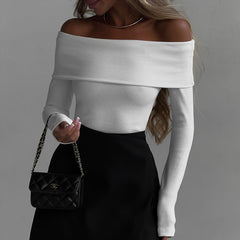 Aiertu leapord halloween outfit Elegant off-Shoulder Hot Girl Long-Sleeved Top High-Grade Sexy Slim Bottoming Shirt aiertu