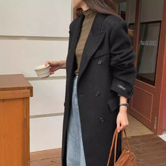 Aiertu leapord halloween outfit Korean Style Shoulder Tight Waist Hand Sewing Double-Sided Wool Coat Long aiertu