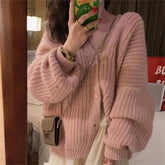 Aiertu fall outfits women Gentle Pink V-neck Sweater Cardigan Women's Loose Sweet Knitted Lazy Style Coat aiertu