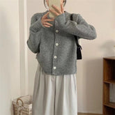 Aiertu trending fall outfits Korean Style Casual Simple round Neck Single-Breasted Knitted Top Women's Loose Lazy Style Soft Glutinous Long Sleeve Knitted Women's Coat aiertu