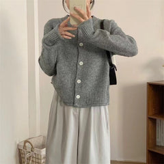 Aiertu trending fall outfits Korean Style Casual Simple round Neck Single-Breasted Knitted Top Women's Loose Lazy Style Soft Glutinous Long Sleeve Knitted Women's Coat aiertu