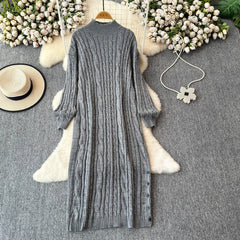 Aiertu long sweater dress outfit Autumn and Winter Korean Style Loose Lazy Style Mid-Length Knitted Dress Women's Half Turtleneck Twist Sweater Skirt Fashion aiertu
