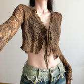 Aiertu trashy outfits Style Women's Clothing Summer New Fashion Hot Girl Sexy Mesh Lace Cardigan T-shirt for Women aiertu