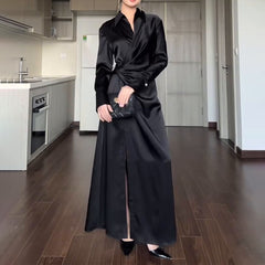 Aiertu black sweater dress outfit Women's Autumn Solid Color Lapel Elegant Lace-up Slim Fit Dress Women aiertu