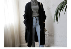 Aiertu fall outfits Retro Mid-Length Curling Solid Color Lazy Loose Knitted Long-Sleeved Sweater Coat for Women aiertu
