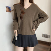 Aiertu duo costumes Plus Size V-neck Sweater Women's Autumn and Winter Lazy Style Chubby Girl Loose Slimming Batwing Sleeve Pullover Sweater aiertu