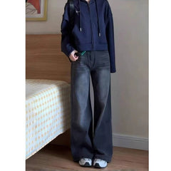 Aiertu business casual outfits Black High Waist Straight Jeans for Women Spring and Autumn Small Pear-Shaped Thick Leg Wide Leg Wide Leg Pants aiertu