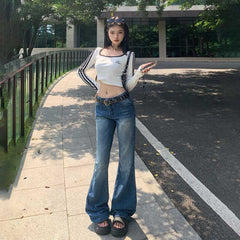 Aiertu y2k outfits American Retro Low Waist Hot Girl Flared Pants Slimming Jeans Women's Early Autumn Trousers Lengthened aiertu