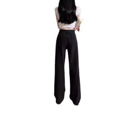 Aiertu joker costume female outfit Retro Draping Wide-Leg Jeans Women's Loose Spring and Autumn High Waist Slimming Denim Mopping Pants Casual aiertu