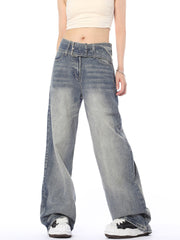 Aiertu y2k outfits Retro Niche Belt Jeans Women's American Retro Loose Fashion Straight Washed Jeans aiertu