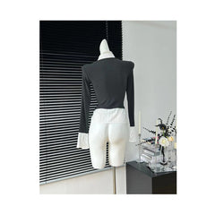 Aiertu y2k outfits Fake Two-Piece Top Dark Gray Knitwear Stitching Elegant Slim Flared Sleeve Shirt aiertu