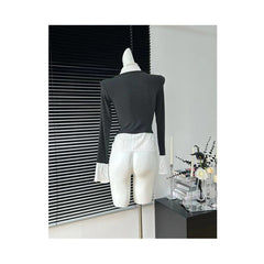 Aiertu y2k outfits Fake Two-Piece Top Dark Gray Knitwear Stitching Elegant Slim Flared Sleeve Shirt aiertu