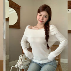 Aiertu long sweater dress outfit Gentle Style off-Shoulder Long Sleeve Sweater Women's Autumn and Winter High Waist Slim Top Fashion aiertu