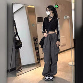 Aiertu concert outfit Women's Wide-Leg Pants Spring and Summer Niche Loose Slimming High Street Multi-Pocket Straight Overalls aiertu