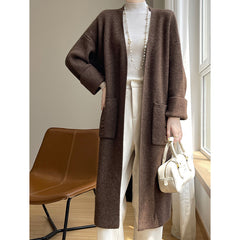 Aiertu black sweater dress outfit Korean Style Loose Lazy Style Pure Wool Cardigan Women's V-neck Mid-Length Thickened Coat with Pocket Cashmere Coat aiertu