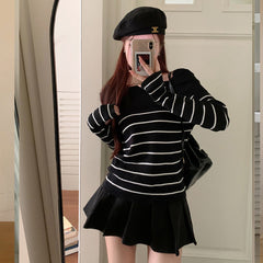Aiertu long sweater dress outfit Striped Temperament off-Shoulder Sweater Women's Autumn Slim Slimming Gentle Bottoming Sweater Top aiertu