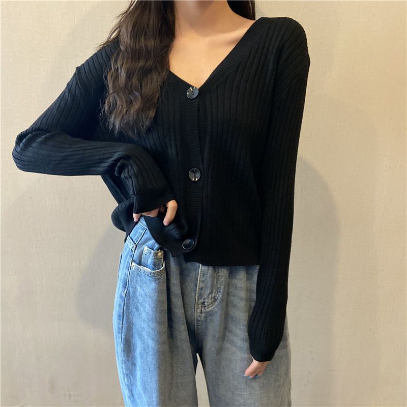 Aiertu curvy casual outfits Early Autumn Lazy Style Short Loose V-neck Sweater Coat Sweater Cardigan Women's Top aiertu