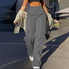 Aiertu outfits Women's Street Fashion Multi-Pocket Workwear Straight Trousers High Waist Slimming Loose Overalls aiertu