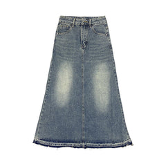 Aiertu 90s fashion Autumn New Women's Retro Frayed Denim Skirt High Waist Slimming A- line Large Swing Dress Sexy aiertu