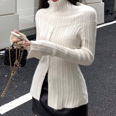 Aiertu simple winter outfits Millennium Hot Girl White Moonlight Split Breasted Flip off-Shoulder Long Sleeve Top Lazy Style Slimming Sweater aiertu