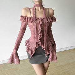 Aiertu trashy outfits Style Autumn Solid Color Sexy off-Neck Long Sleeve Slim Fit Wooden Ear T-shirt aiertu