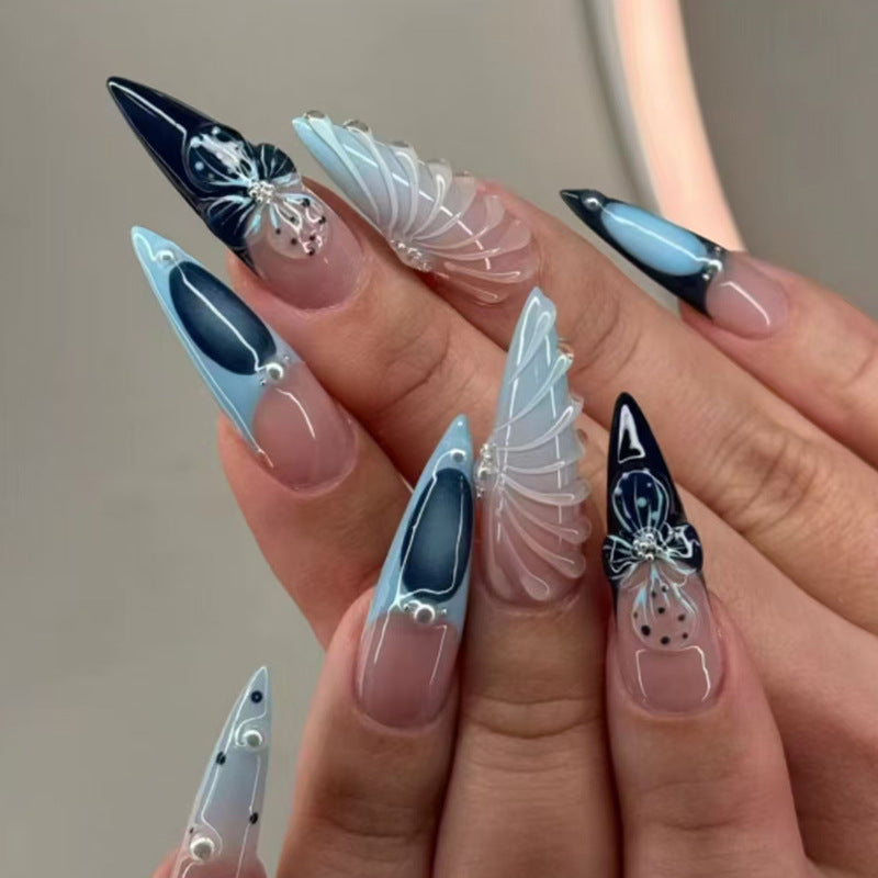 Aiertu business casual outfits Summer Ocean Nail Patch Refreshing Detachable Nail 3D Three-Dimensional Shell Wear Nail Pearl Nail Piece Flower aiertu
