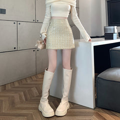 Aiertu fall outfits Skirt Skirt Shiny Skirt Woolen Sequined Skirt Tweed Hip Skirt aiertu