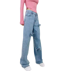 Aiertu y2k outfits Bow Straight Jeans Loose Comfortable Slimming Personality Trendy Trousers aiertu