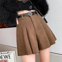 Aiertu business casual outfits High Waist Corduroy A- line Skirt Women's Age-Reducing Pleated Skirt Retro Simple Corduroy Anti-Exposure Skirt Autumn aiertu