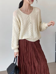Aiertu datenight fall outfits Korean Style Gentle V-neck Soft Glutinous Skin-Friendly Twist Sweater Women's Lazy Temperament Sweater aiertu