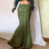 Aiertu fashion outfits Ancient Early Wizard of Oz Printed Lace Stitching Fishtail Skirt Retro Niche Reverse Car Skirt High Waist Sheath Dress aiertu