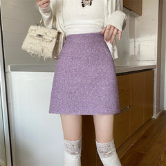 Aiertu fall outfits Skirt Women's Autumn and Winter A- line Skirt French Hip Skirt White Short Skirt Fashion aiertu