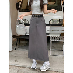 Aiertu business casual outfits Plus Size Skirt Women's Spring and Summer High Waist Slimming Retro Split A- line Skirt Mid-Length Skirt aiertu