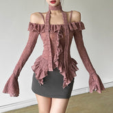 Aiertu trashy outfits Style Autumn Solid Color Sexy off-Neck Long Sleeve Slim Fit Wooden Ear T-shirt aiertu