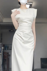 Aiertu - Retro Mermaid Satin White Prom Dresses Birthday Outfits With Ruffle HOT1143 Aiertu