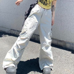 Aiertu guys clothing styles New High-Grade Fabric Tooling Wide-Leg Pants Women's Spring and Summer Hot Girl Drawstring Straight Pants Loose Casual Niche aiertu