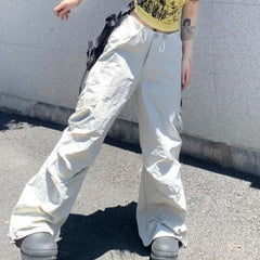 Aiertu guys clothing styles New High-Grade Fabric Tooling Wide-Leg Pants Women's Spring and Summer Hot Girl Drawstring Straight Pants Loose Casual Niche aiertu