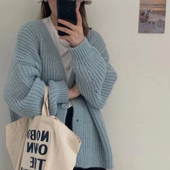 Aiertu fall outfits women Gentle Pink V-neck Sweater Cardigan Women's Loose Sweet Knitted Lazy Style Coat aiertu