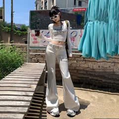 Aiertu fashion outfits American Hot Girl Autumn Non-Stick Leg Flared Pants Mopping Floor Low Waist Jeans aiertu
