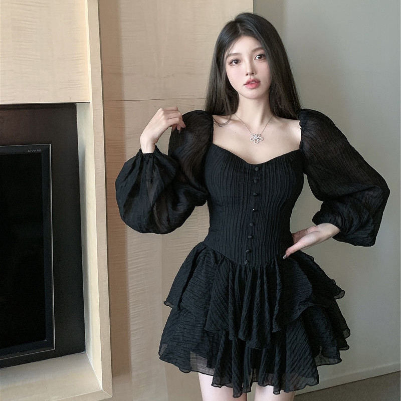 Aiertu leapord halloween outfit French First Love Dress Women's Early Spring Chubby Girl Sweet and Spicy Sexy Waist Slimming White Skirt aiertu
