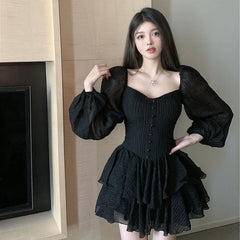 Aiertu leapord halloween outfit French First Love Dress Women's Early Spring Chubby Girl Sweet and Spicy Sexy Waist Slimming White Skirt aiertu