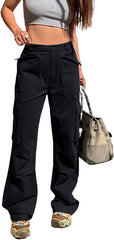 Aiertu datenight fall outfits Summer Women's High Waist Overalls Multi-Pocket Loose Wide Leg Overalls Jeans aiertu