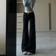 Aiertu fashion outfits Black Hot Girl Low Waist Micro Flared Jeans Women's Autumn American Retro High Street Straight Mop Long Pants aiertu
