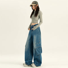 Aiertu fashion outfits American-Style Retro Wide-Leg Workwear Jeans Women's Autumn Slimming Hot Girl Straight Mop Pants aiertu