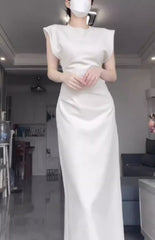 Aiertu - Retro Mermaid Satin White Prom Dresses Birthday Outfits With Ruffle HOT1143 Aiertu