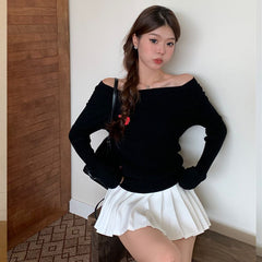 Aiertu long sweater dress outfit Gentle Style off-Shoulder Long Sleeve Sweater Women's Autumn and Winter High Waist Slim Top Fashion aiertu
