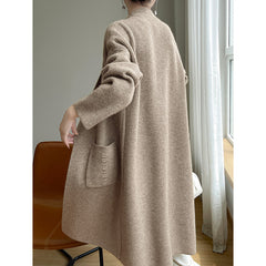 Aiertu black sweater dress outfit Korean Style Loose Lazy Style Pure Wool Cardigan Women's V-neck Mid-Length Thickened Coat with Pocket Cashmere Coat aiertu