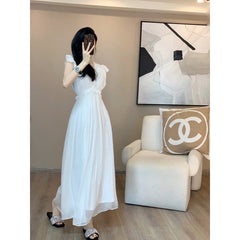 Aiertu black sweater dress outfit French Style Dress Women's Summer Elegant Waist Slimming White Fairy Dress aiertu