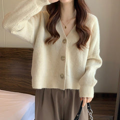 Aiertu datenight fall outfits Korean Gentle Style Solid Color Simple Sweater Women's Coat Spring and Autumn Slim Slimming Short Knitted Cardigan aiertu